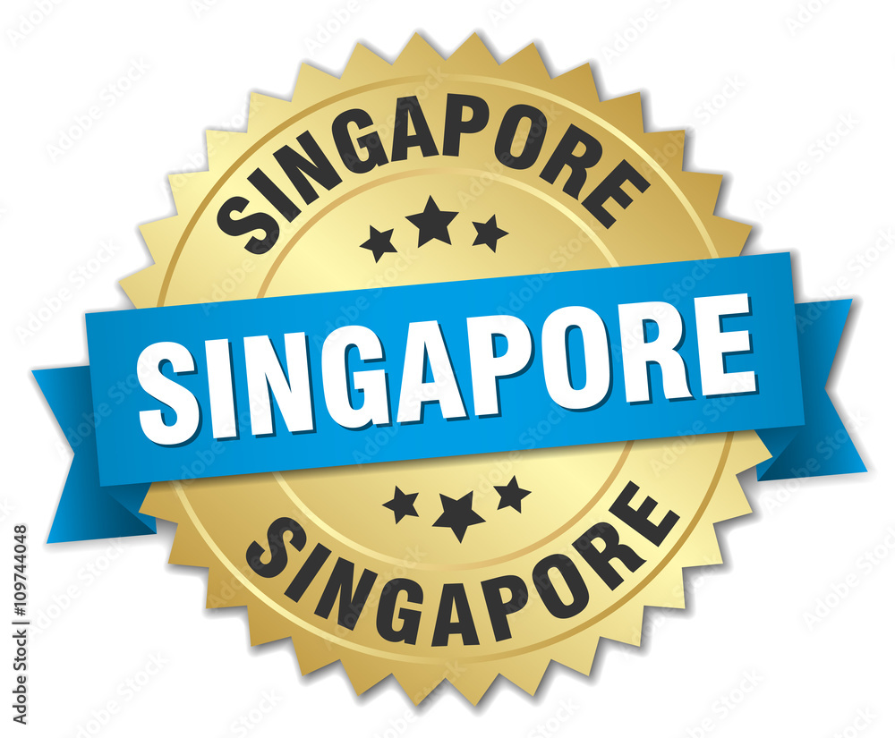 Singapore round golden badge with blue ribbon Singapore round golden badge with blue ribbon
