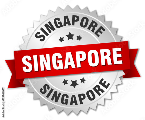 Singapore round silver badge with red ribbon
