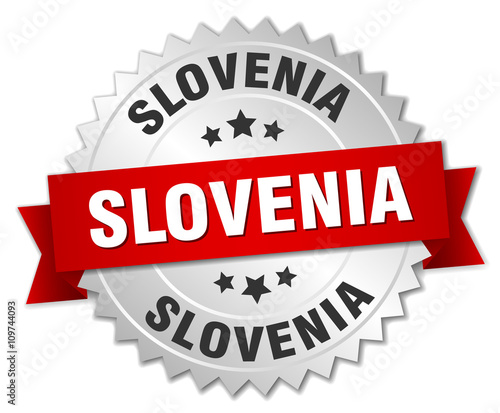 Slovenia  round silver badge with red ribbon