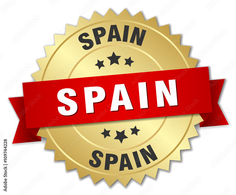 Spain round golden badge with red ribbon Spain round golden badge with red ribbon