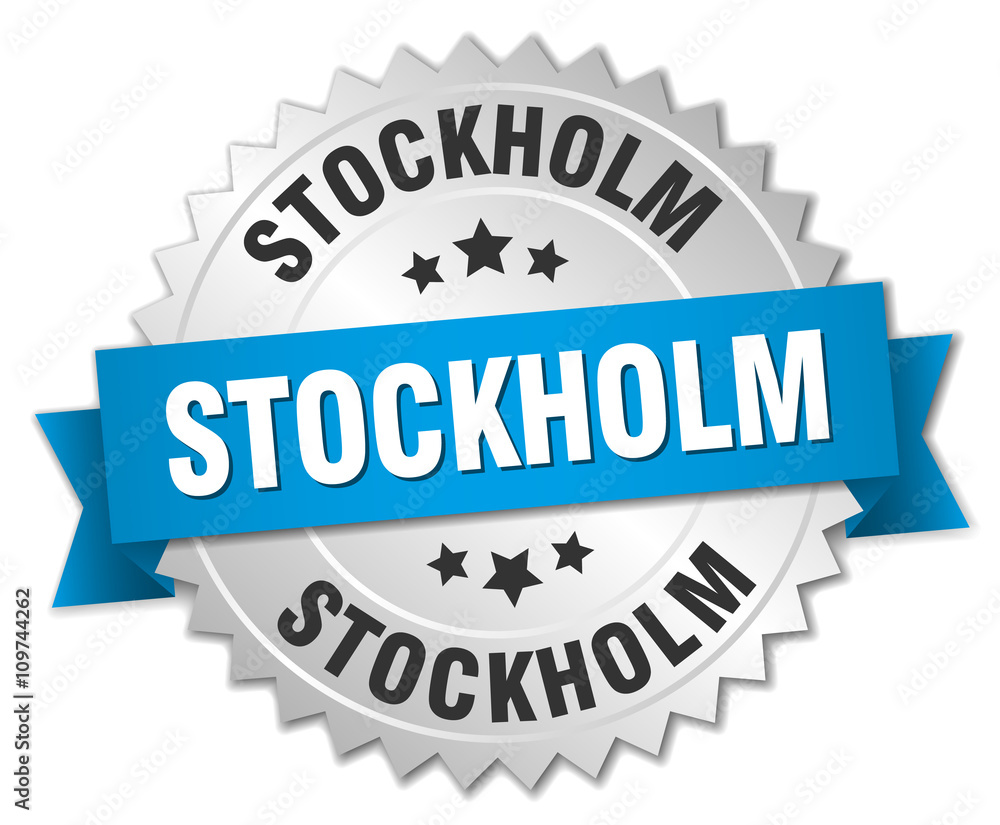Stockholm round silver badge with blue ribbon Stockholm round silver badge with blue ribbon