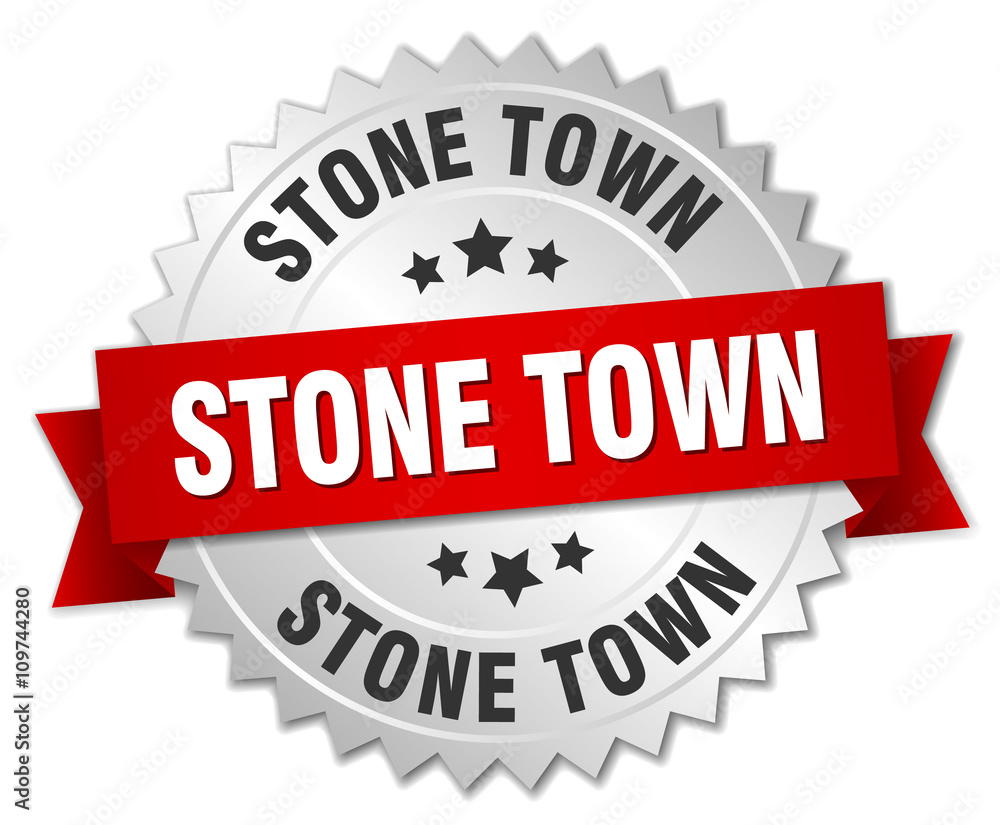Stone Town round silver badge with red ribbon Stone Town round silver badge with red ribbon