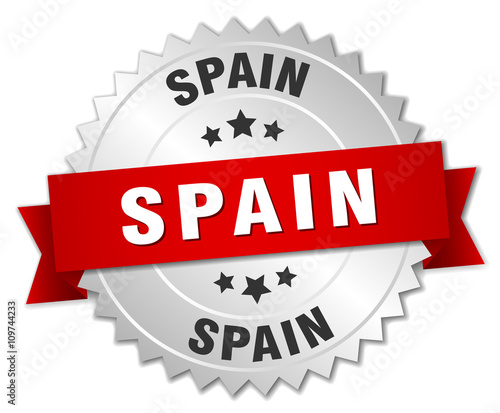 Spain  round silver badge with red ribbon