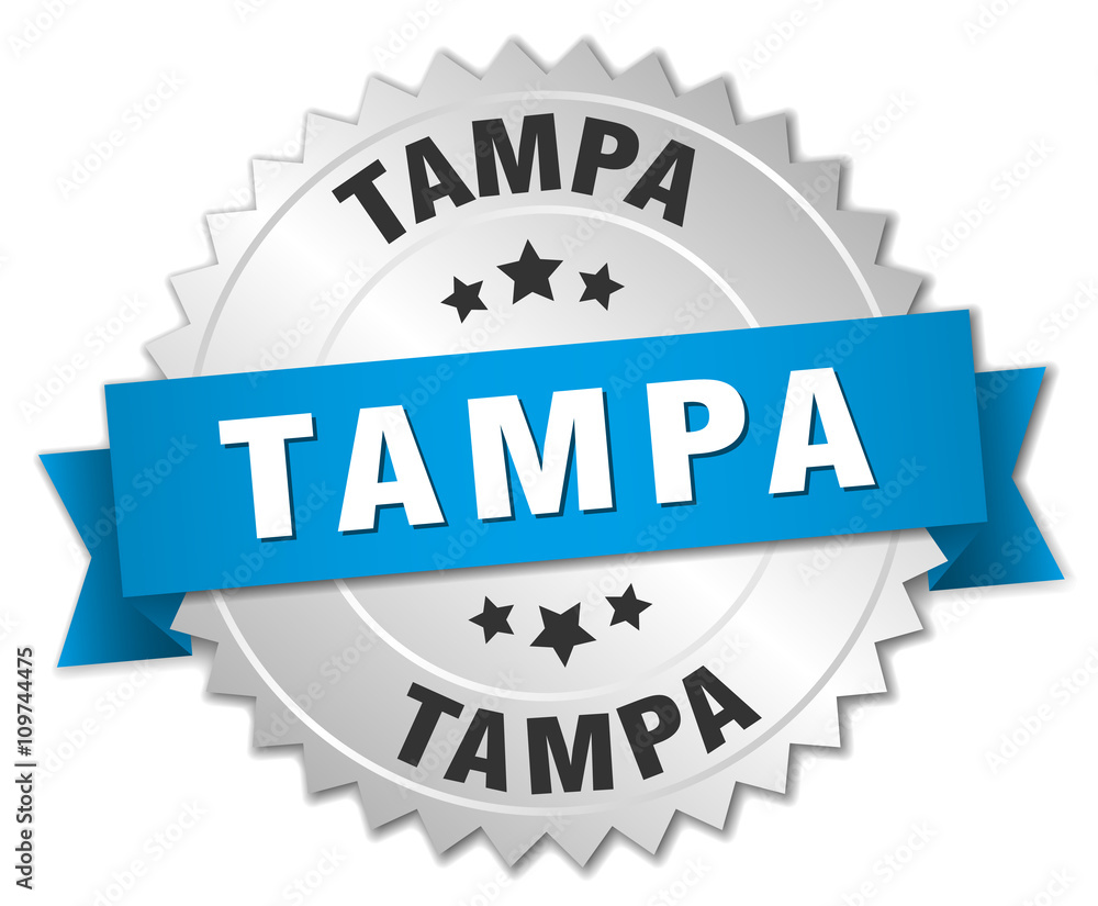 Tampa round silver badge with blue ribbon Tampa round silver badge with blue ribbon