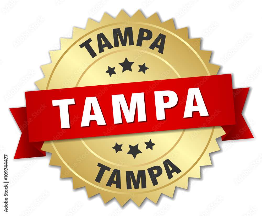 Tampa round golden badge with red ribbon Tampa round golden badge with red ribbon