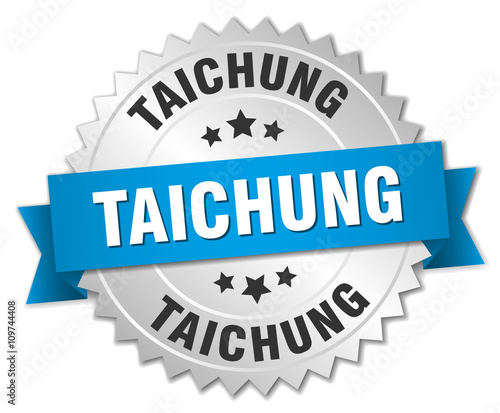 Taichung round silver badge with blue ribbon