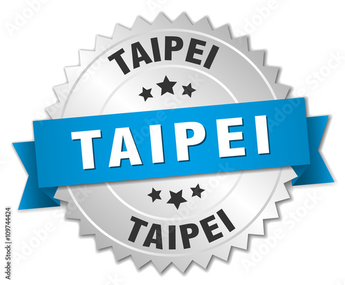 Taipei round silver badge with blue ribbon