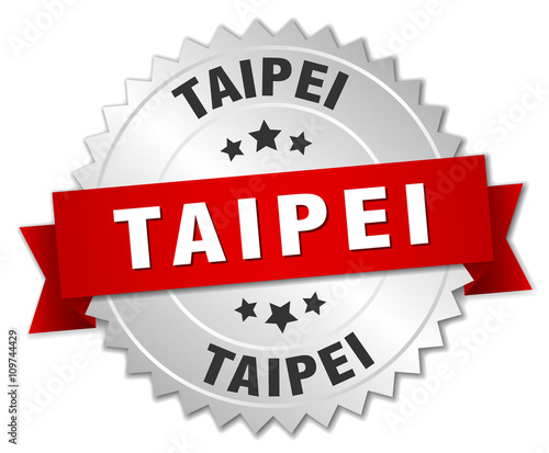 Taipei  round silver badge with red ribbon