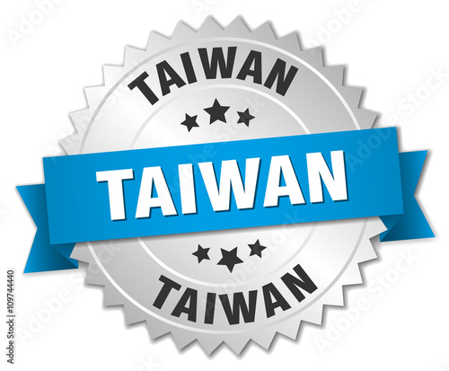 Taiwan round silver badge with blue ribbon