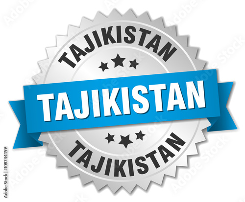 Tajikistan round silver badge with blue ribbon