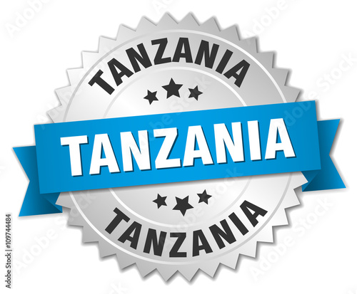 Tanzania round silver badge with blue ribbon