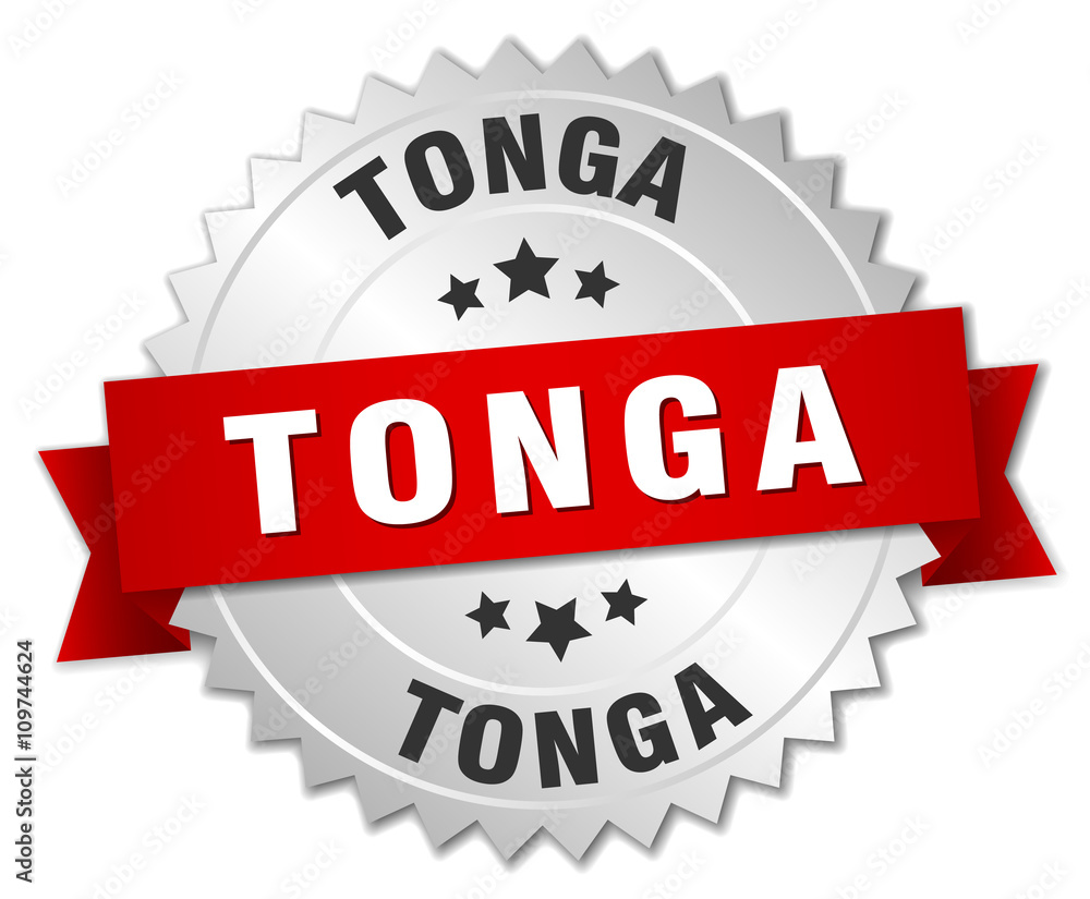 Tonga  round silver badge with red ribbon