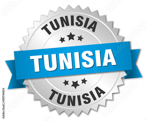 Tunisia round silver badge with blue ribbon