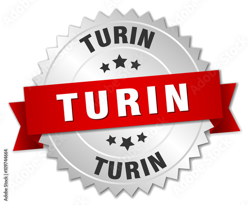 Turin  round silver badge with red ribbon