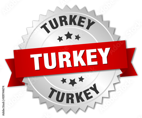 Turkey round silver badge with red ribbon