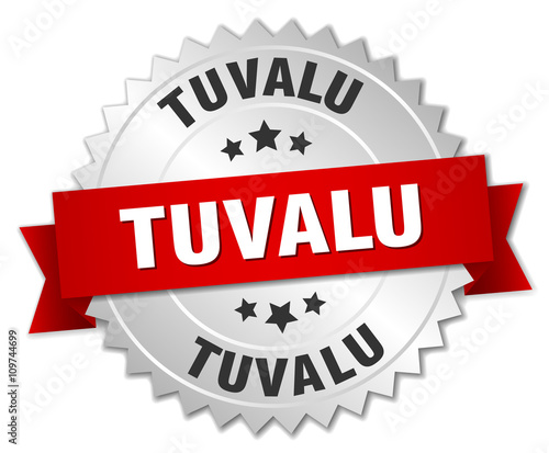 Tuvalu round silver badge with red ribbon