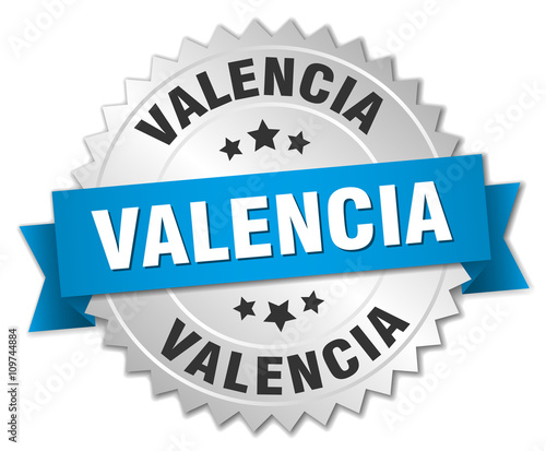 Valencia round silver badge with blue ribbon