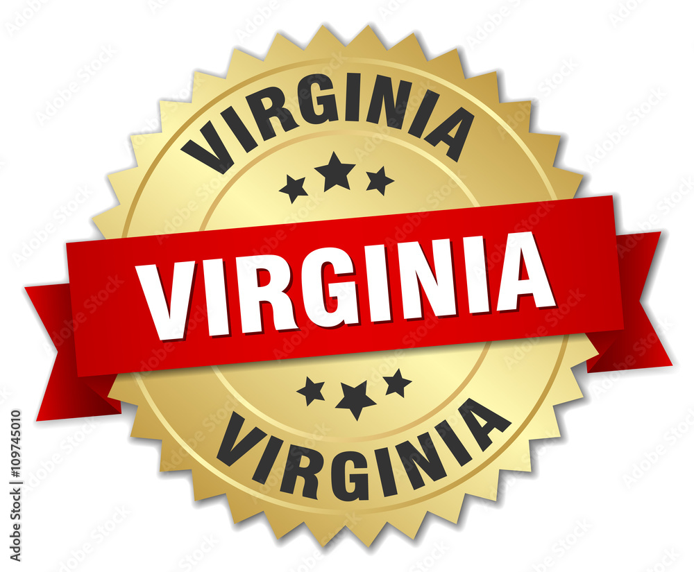 Virginia round golden badge with red ribbon Virginia round golden badge with red ribbon