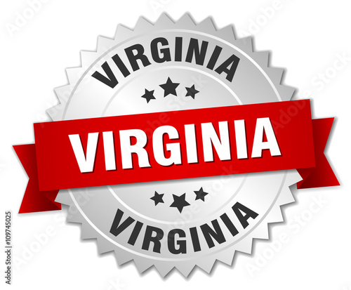 Virginia  round silver badge with red ribbon