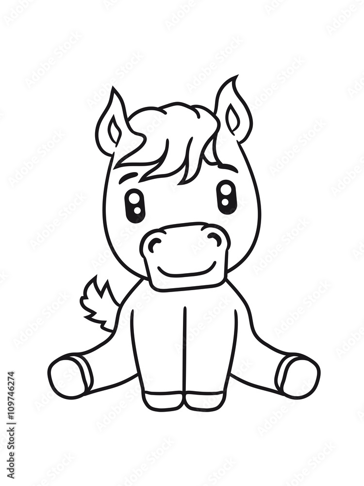 sweet cute sitting comic cartoon pony horse pferdchen kawaii child girl baby  foal Stock Illustration | Adobe Stock