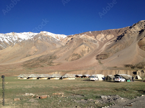 Sarchu camp at the Leh - Manali Highway. Leh - Manali Road is a highway in northern India connecting Leh in Ladakh in Jammu and Kashmir state and Manali in Himachal Pradesh state
