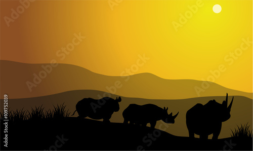 silhouette of rhinoceros africa Hill