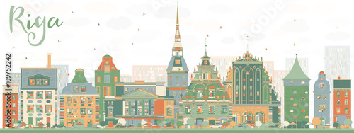 Abstract Riga Skyline with Color Landmarks.