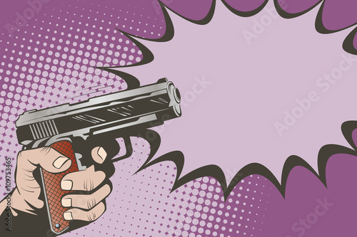 Weapon in hand in the style of pop art.