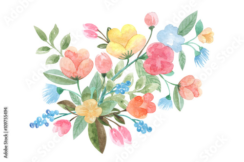 floral panel in retro style illustration of a watercolor