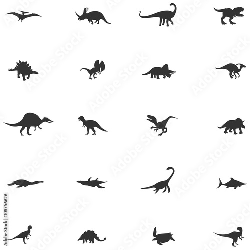 Silhouette dinosaur and prehistoric reptile animal icon collection set, create by vector