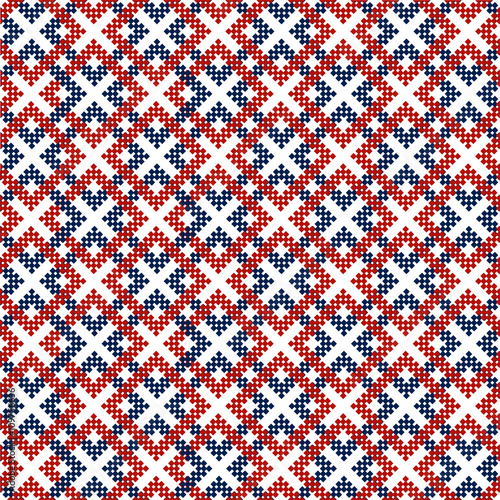 Traditional russian ornament by red and blue rhombus