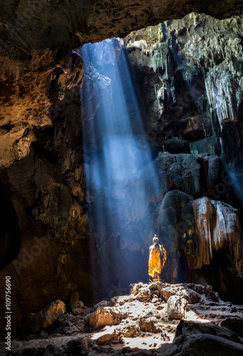 Amazing Buddhism with the ray of light in the cave, Ratchaburi P photo