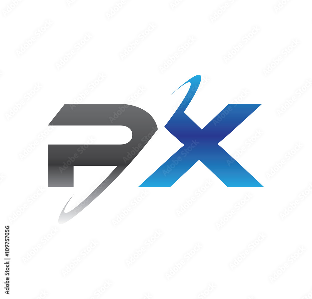 px initial logo with double swoosh blue and grey px initial logo with double swoosh blue and grey