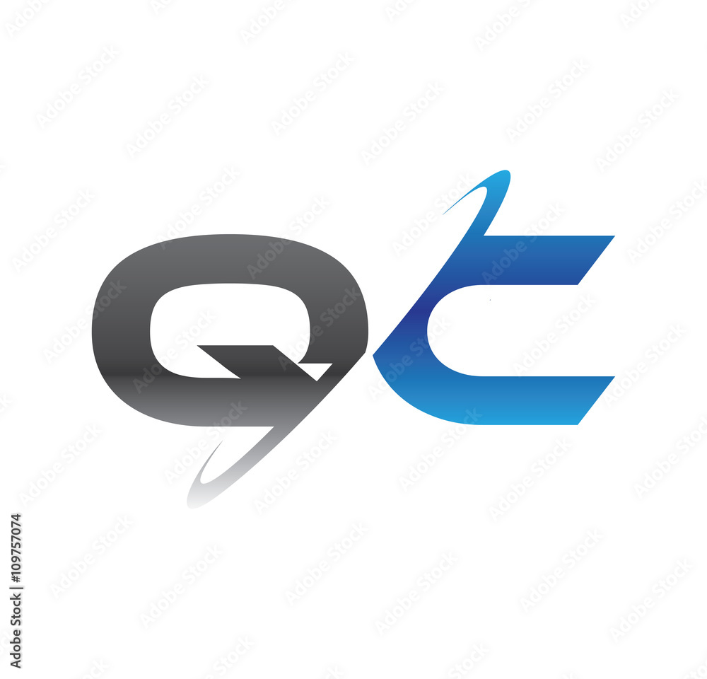 qc initial logo with double swoosh blue and grey qc initial logo with double swoosh blue and grey