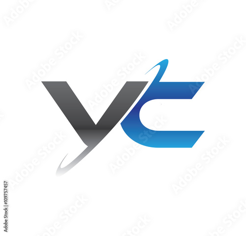 vc initial logo with double swoosh blue and grey