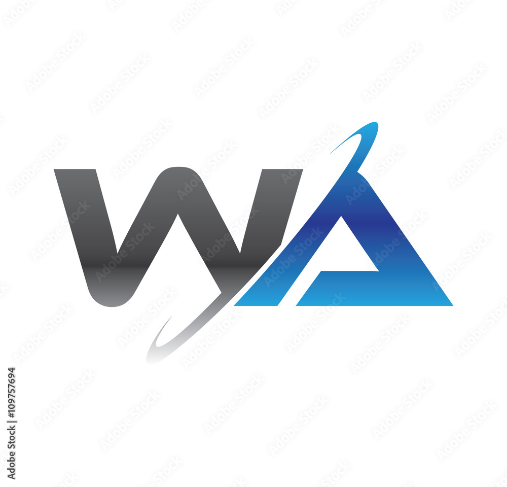 wa initial logo with double swoosh blue and grey wa initial logo with double swoosh blue and grey
