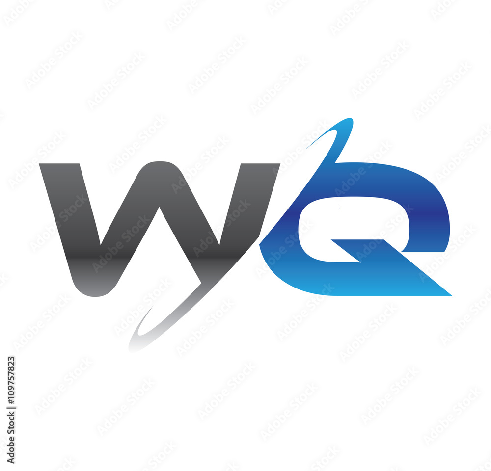 wq initial logo with double swoosh blue and grey wq initial logo with double swoosh blue and grey