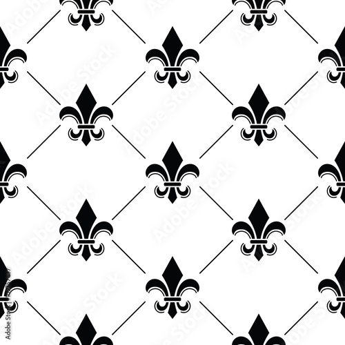 French Damask background - Fleur de lis black pattern