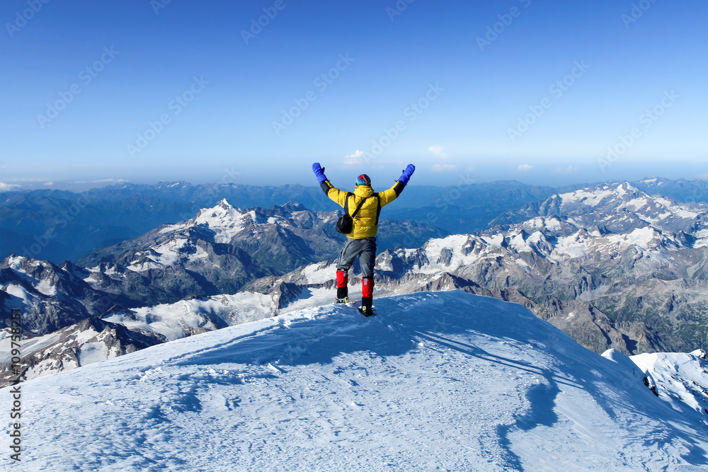 The man at Mount Elbrus top