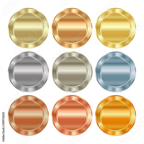 vector round blank templates from gold platinum silver bronze copper brass which can be used as print medals badges coins medals tags labels