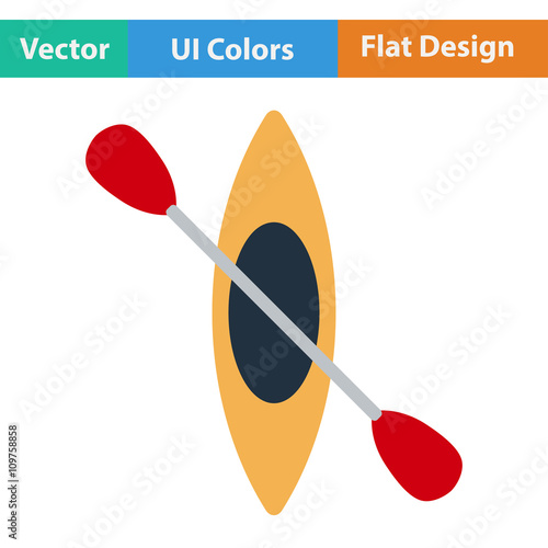 Flat design icon of kayak and paddle