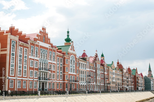 Yoshkar-Ola, Russia - April 30, 2016: Bruges Quay in the city of Yoshkar-Ola in Russian copy of the waterfront in the city of Bruges in Belgium 