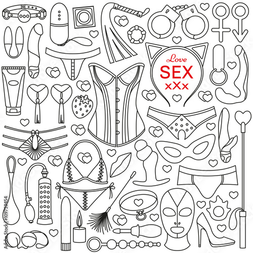 Sex toys set. Vector illustration.