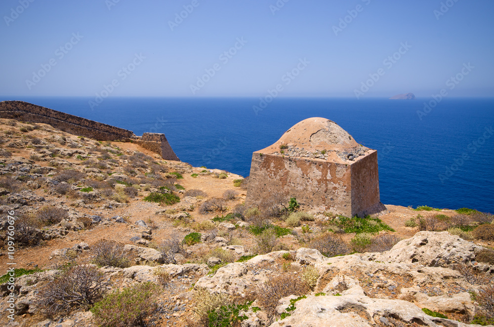 Ruins of old fortress on Gramvousa island, Crete, Greece