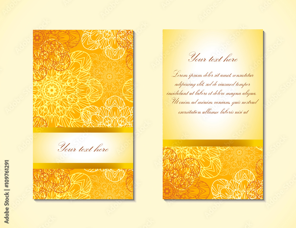 Cards with beautiful ornamental pattern. Vector illustration, can be used as greeting cards, flyers, posters etc.