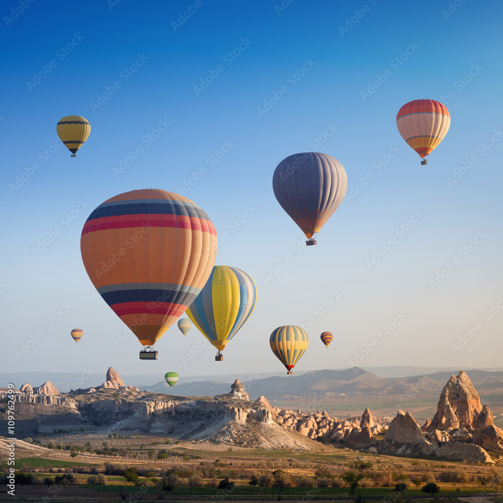Hot flying balloon in Cappadocia