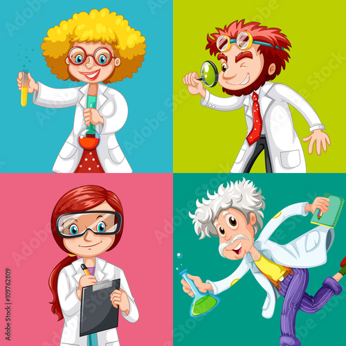 Four scientists doing experiments
