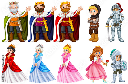 Different fairytales characters on white background