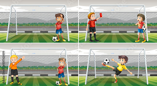 Four scenes of goalkeepers in the field