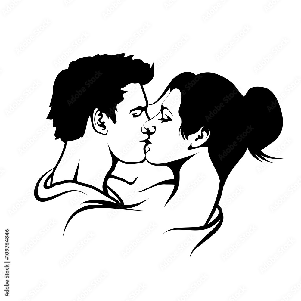 Illustration black silhouette of lovers Illustration black silhouette of lovers